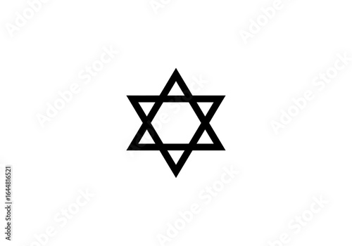 Star of David, a hexagram symbol of Judaism, isolated on a white background. Simple black outline icon representing Jewish faith and culture.
