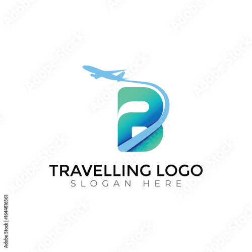 Modern Travel Agency Letter Logo with Airplane and Sunset Design