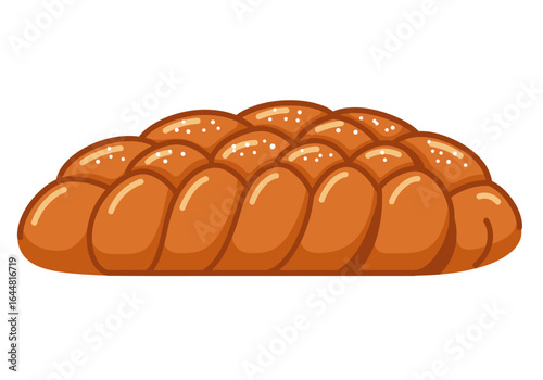 Traditional braided challah bread with sesame seeds, a classic Jewish holiday food. Vector illustration isolated on a white background.