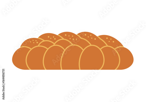 Illustration of traditional braided Challah bread, a festive loaf for Jewish Shabbat dinner and holidays. Flat vector graphic icon.