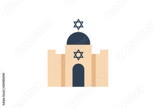Flat vector icon of a synagogue. Jewish religious building with a dome and the Star of David symbol, representing Judaism.
