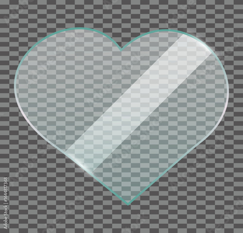 Glossy glass heart, transparent romantic shape with blue gradient reflections highlights and realistic texture for modern abstract vector design templates and decorative digital backgrounds
