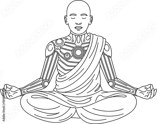 Robot monk meditating in lotus position meditation