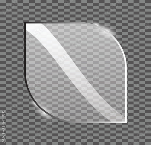Glossy glass rounded square, transparent geometric element with soft reflections highlights and realistic texture for modern abstract vector design templates and decorative digital backgrounds
