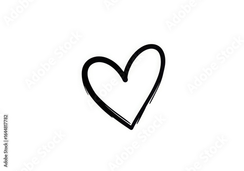 Handdrawn black heart symbol isolated on white background