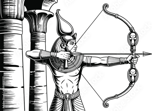 Egyptian Archer God Khonsu Aiming Bow illustration