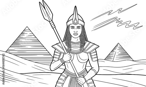 Egyptian Queen With Spear and Pyramids pharaoh