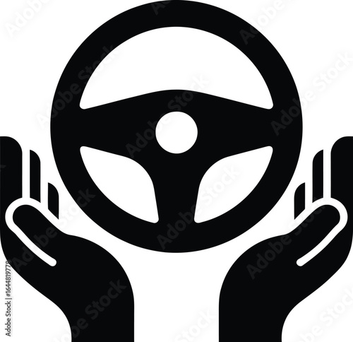 Hands carefully holding a car steering wheel symbolizing safe driving and protection