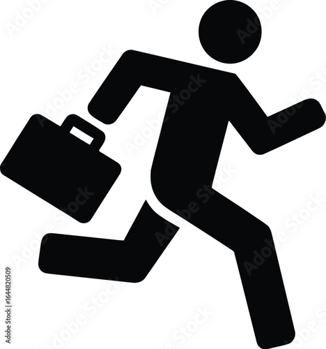 Silhouette of a businessman running with a briefcase on white background