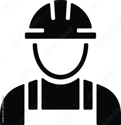 Simple silhouette icon of a construction worker in hard hat and overalls