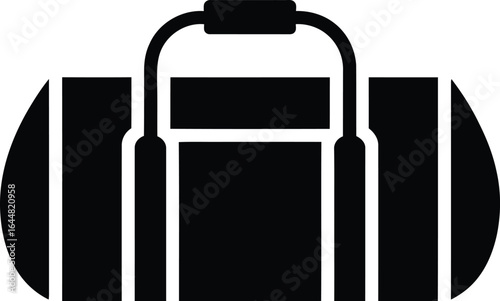 Simple black silhouette of a gym duffel bag with handles on white background