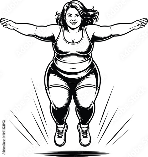 Woman jumping with arms outstretched fitness exercise