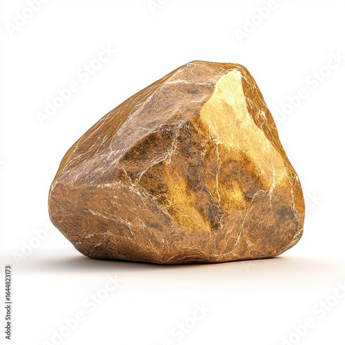 Golden Rock on White Background Detailed 3D Render