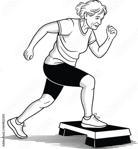 Elderly Woman Stepping Up Exercise fitness aerobic