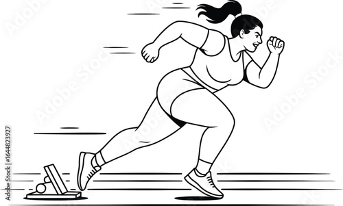 Woman running from starting blocks athlete sprint