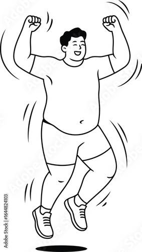 Overweight man jumping with joy and excitement celebration