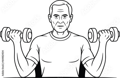 Man lifting dumbbells with determined expression weights