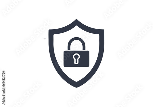 Minimalistic security icon featuring a padlock inside a shield, symbolizing protection and privacy in digital and physical environments.
