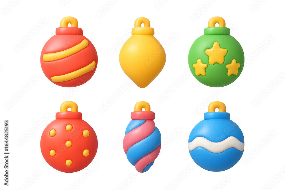 Obraz premium Festive 3d christmas ornaments set with colorful holiday designs