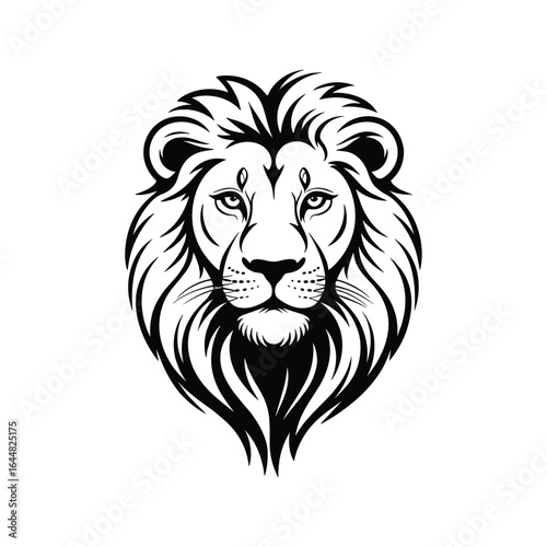 Majestic lion head black and white line art face mane