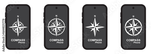 Phone compass navigation set icon, vector illustration