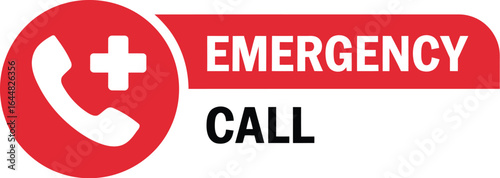 Red and white emergency call icon with phone and cross symbol