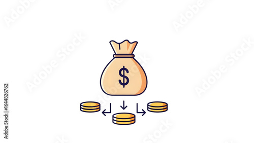 Payroll Split Currency Funds Distribution Bag Icon Payout Allocation Money Vector 