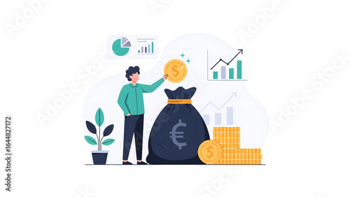 Savings and Investment concept Revenue Bag and Coins Icon Cash Growth Finance Vector 
