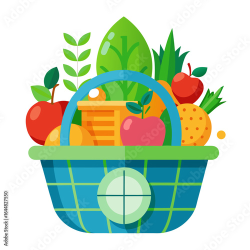 Fair Trade Organic Basket with Fruits and Eco Packaging Vector