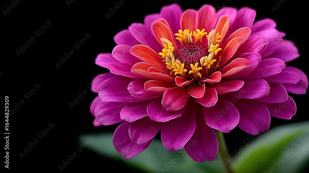 Fototapeta premium Vibrant zinnia radiates on dark canvas