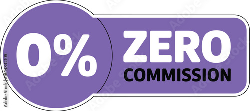 Purple badge with zero percent commission and text zero commission