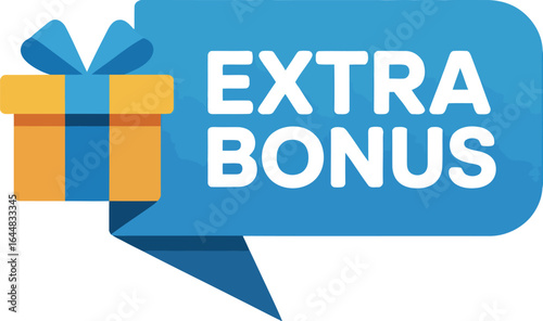 Blue speech bubble with gift icon announcing extra bonus offer