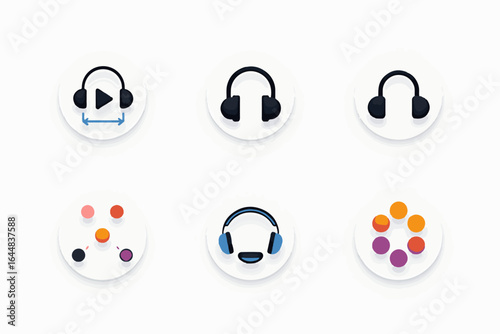  vibrant DJ setup scene featuring a central DJ mixer surrounded by tall speakers  