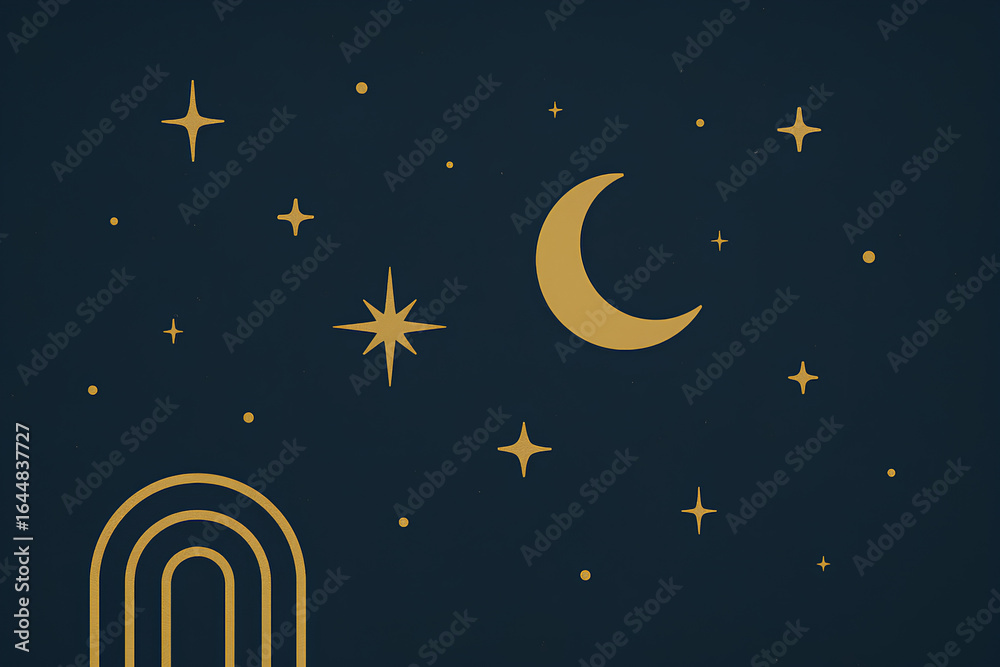 Fototapeta premium Celestial Background with Golden Moon, Stars, and Abstract Elements – 4K
