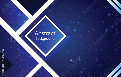 Dark Blue Abstract Background with Geometric Diamond Shapes and Light Particles
