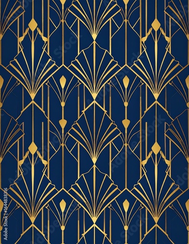 Abstract Art Deco pattern with gold lines and navy background