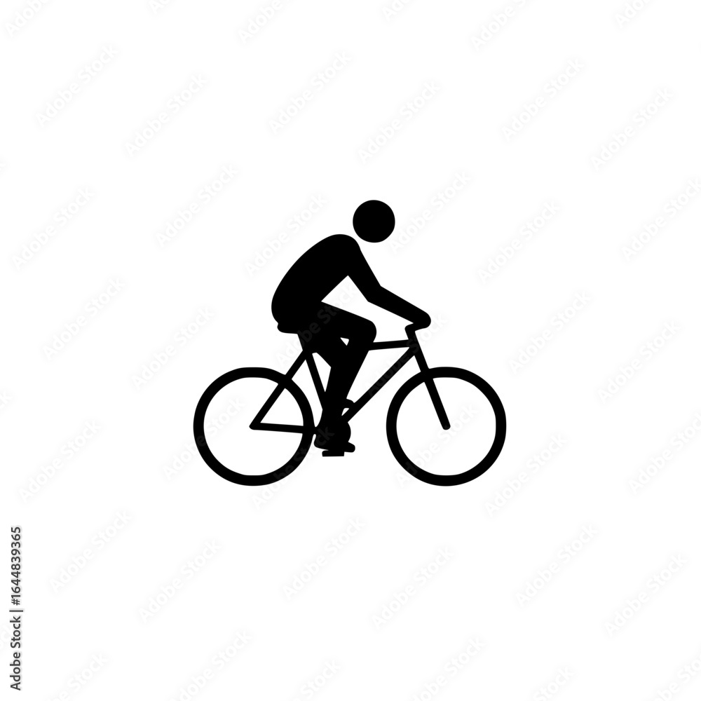 Fototapeta premium Simple Black Icon: Person Riding Bicycle, Minimalist Style, Active Lifestyle, Transportation, Eco-Friendly Commute, Vector Graphic, Isolated on White Background, Clean Design.