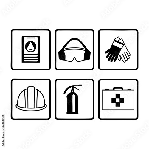 Safety equipment icon set isolated on white background for industrial protection concept