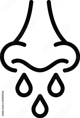 Simple line art icon of a human nose dripping with watery droplets