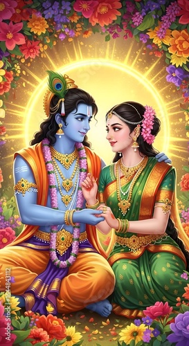 Beautiful krishna radha image hd wallpaper download love couple hindu god divine romance art painting