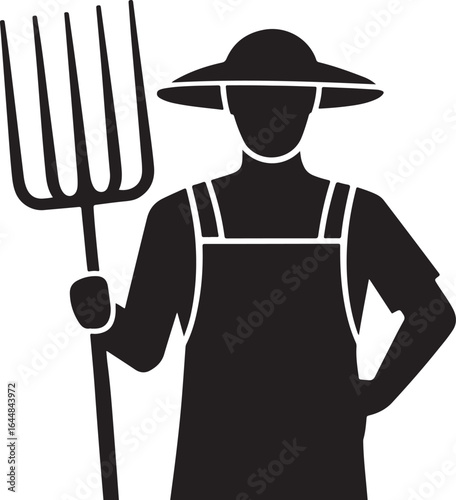 Farmer Holding a Pitchfork Silhouette - Agriculture and Farming Vector