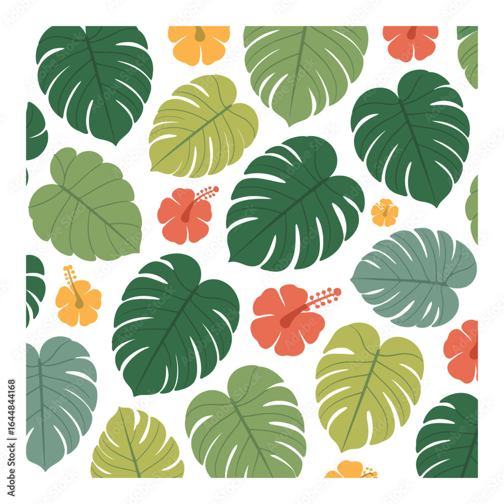 Obraz premium Tropical leaves pattern, vector illustration on white background.