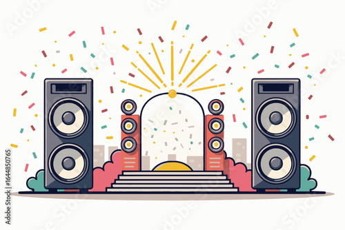 Colorful Music Concert Stage – Speaker and Spotlight Festival Illustration"