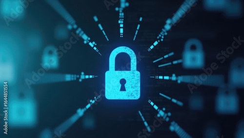 Managed Security Services. Blue digital padlock cybersecurity data pro