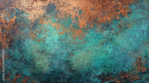 Aged copper teal patina texture background with oxidized turquoise gradients, vintage metal surface for industrial art, product packaging or rustic wall decor. Abstract weathered metallic backdrop