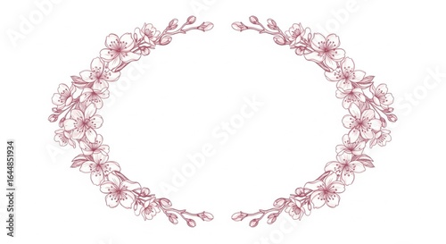 A delicate floral border design featuring cherry blossoms in soft red, perfect for invitations or decorative elements.