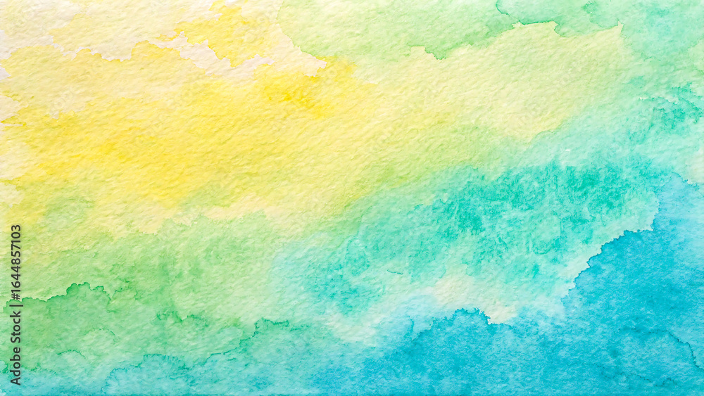 Fototapeta premium Vibrant watercolor wash with soft yellow, green, and blue hues evoking a fresh, natural feel