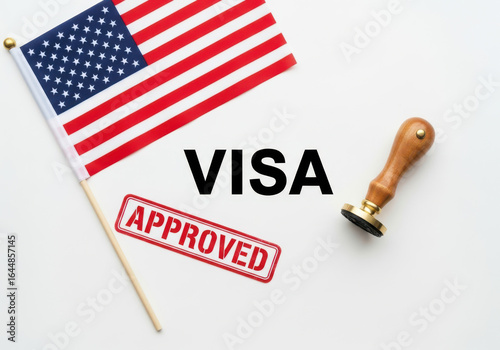 American visa approved stamp with flag and seal symbolizing immigration success