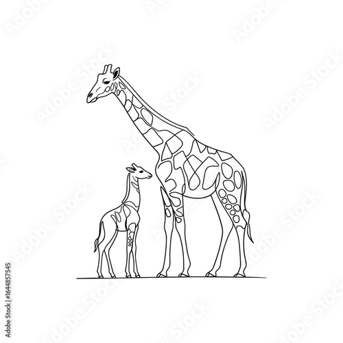 Mother and baby giraffe line art animal wildlife