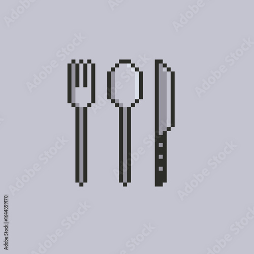 fork, spoon and knife in pixel art